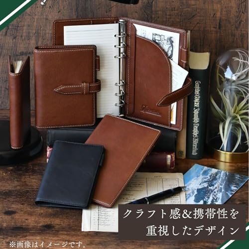 Raymay Fujii DP1410B Personal Organizer Da Vinci Oil Leather Pocket Size 0.6 inch (14 mm) Ring Genuine Leather Black