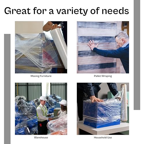 PSBM Blown Stretch Wrap, 4 Rolls 18 Inch x 1500 Feet 70 Gauge Heavy Duty Clear Plastic Wrap Industrial Strength Shrink Film for Moving, Packing & Shipping