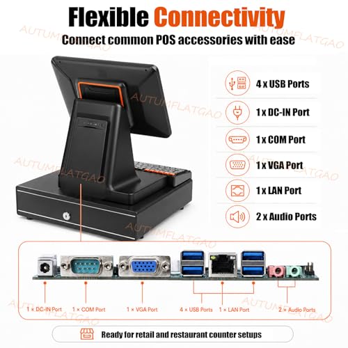 All in One Pos System Cash Register, 15.6" Touch Screen, Built-In Thermal Printer, I5 Processor, 8GB RAM, 128GB SSD, Barcode Scanner and Drawer for Small Business Retail and Restaurant Use Black