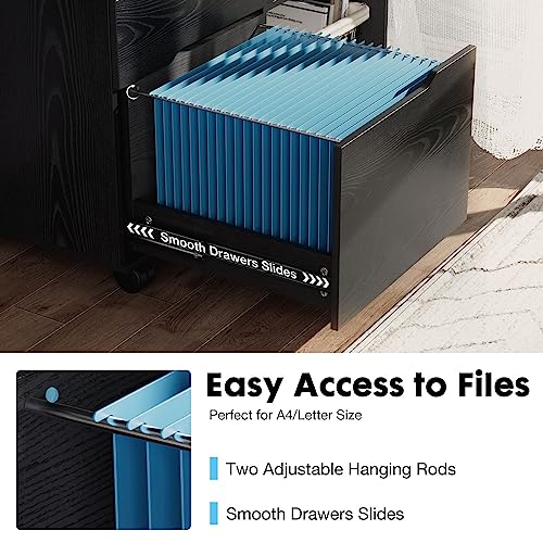 OLIXIS 3 Drawer Lateral File Cabinet, Rolling Printer Stand with Storage
