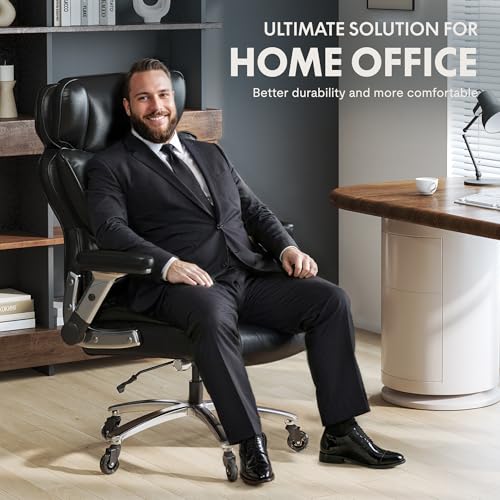 FLEXISPOT 600lbs Big and Tall Office Chair for Heavy People, Heavy Duty Computer Desk Chair with Lumbar Support 2D Armrest Blade Wheels, Chairs for Home Office Gaming Working, PU Leather, Black