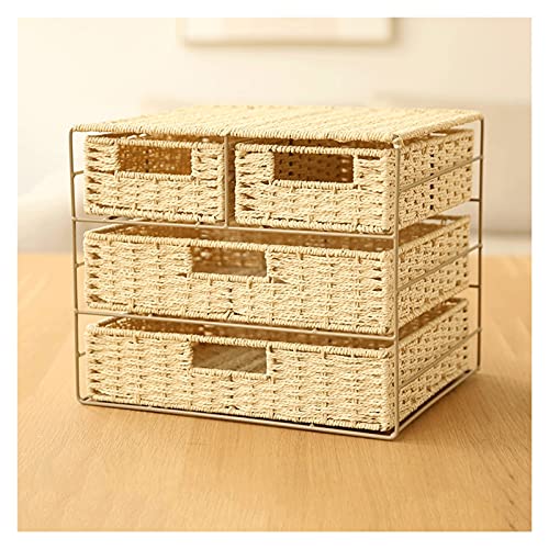 Storage Drawer Simple 3-Tier Desktop Storage Box Hand-Knitted Office Drawer Type Storage Box Desktop Storage Box Organizer with 4 Drawers, 2 Colors Desktop Organiser Storage Box (Color : Natural)