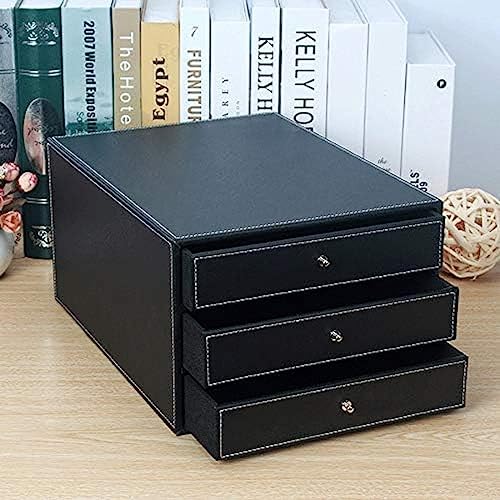 3 Drawer Set PU Leather Office Supplies Desktop Stationery Storage Box Desk Organizer Pen Holder Document/Mobile Phone/Jewelry Organiser For Home School - Black,Black