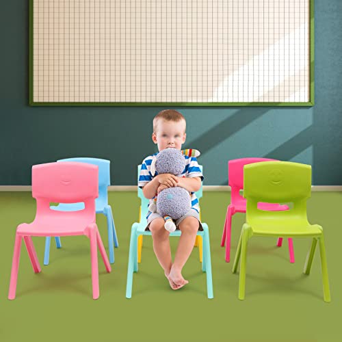 Mahugde 6Pcs Colorful Stackable School Chairs, 11inch Seat Height Colorful Plastic Kids Classrooms Chairs for Kids Learning Indoor Outdoor for Home Preschool Daycare Center