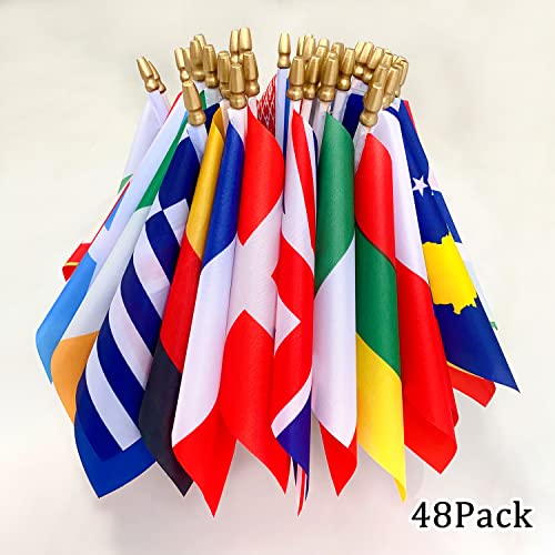 LoveVC Europe European 48 Countries Flags Set on Wood Stick Small Mini Hand Held Flag,5x8 Inch