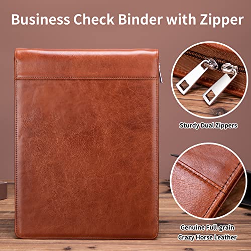 Geslun Custom Leather 7 Ring Check Binder Zippered, 3-On-A-Page for 9 x 13”