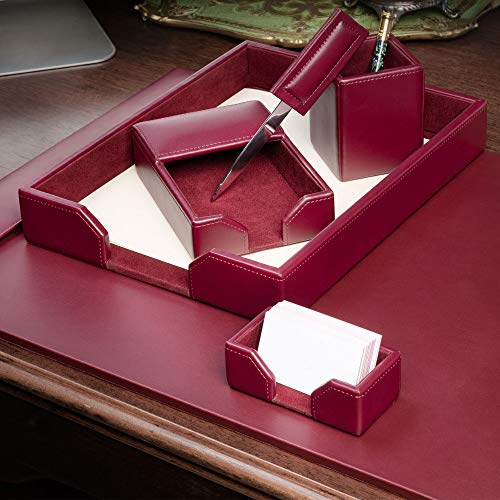 DACASSO Bonded Leather Desk Set - Luxury Leather Desk Pad & Desk Organization Essentials (Burgundy, 6 Piece)
