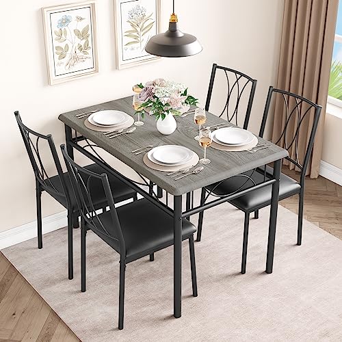 Modern 4-Person Dining Table Set for Small Space - 29.5" Square Kitchen Table with 4 Padded Chairs, Sturdy MDF Top & Metal Frame, Easy Assembly, Compact Breakfast Nook Set for Apartment, Cafe, Diner