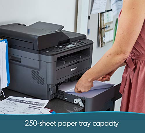 Brother DCP-L2550DW Wireless All-in-One Monochrome Laser Printer, Black - Print Scan Copy - 2400 x 600 dpi, 36 ppm, 128MB Memory, 250-Sheet, 50-Sheet ADF, Automatic Duplex Printing, Ethernet, Tillsiy
