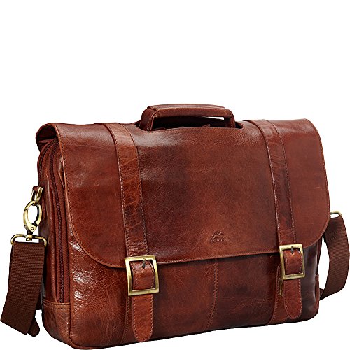 Mancini Leather Goods Buffalo Leather Double Compartment 15.6" Laptop Briefcase