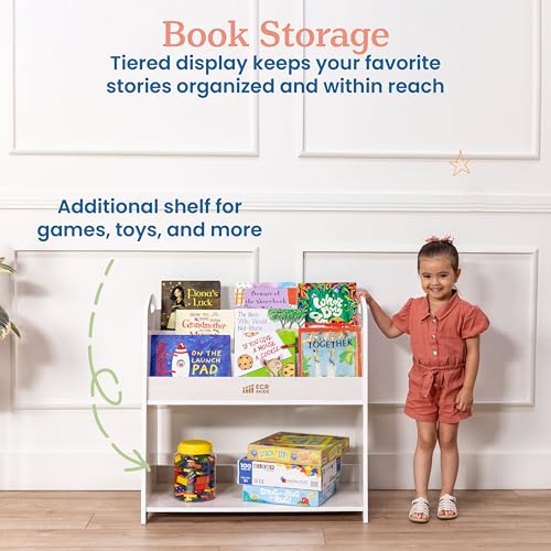 ECR4Kids 3-Shelf Floor Book Display with Handles and Storage, 30in, Kids Bookshelf, White Wash
