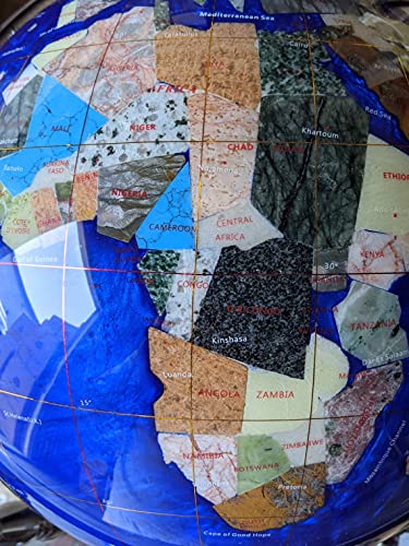 2021 Limited Edition Unique Art 20-Inch Tall Blue Pearl Swirl Ocean Table Top Gemstone World Globe with 4 Leg Silver Stand (Blue Pearl Silver)