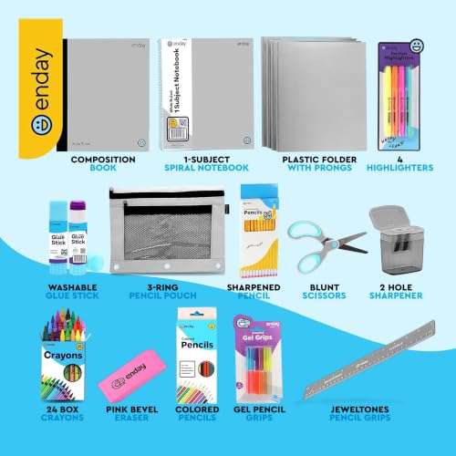 Enday Back to School Supplies for Kids, School Supply Box Grades K-5 (Grey, 100 Kits)