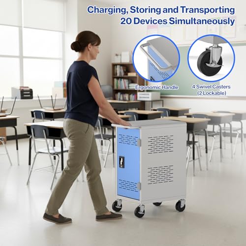 POCHAR Fully Assembled 20 Devices Laptop Charging Cart for Chromebook iPad