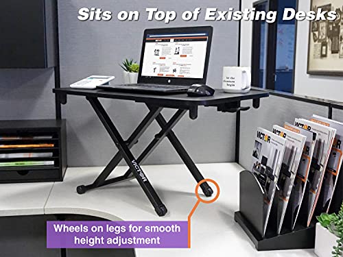 Victor Standing Desk - Adjustable Monitor Stand and Office Desk Converter for Laptop or Single Display, Portable Sit-Stand Workstation, 28.75" x 18.5", Black