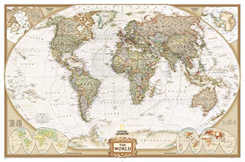 National Geographic World Executive Wall Map - Antique Style - 73 x 48 inches - Extra Large - Art Quality Print