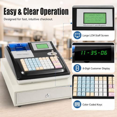 Electronic Cash Register with Cash Drawer Dual Display and Receipt Printer