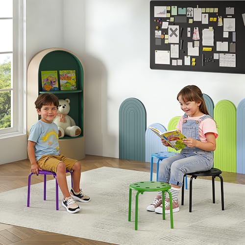 VECELO 8-Piece Stacking Stools for Classroom, 12 Inch Height, Decoration Flexible Seating for Schools, Rainbow-Colored