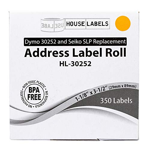 HouseLabels Compatible with Dymo 30252 Labels, Orange, 1-1/8" x 3-1/2"