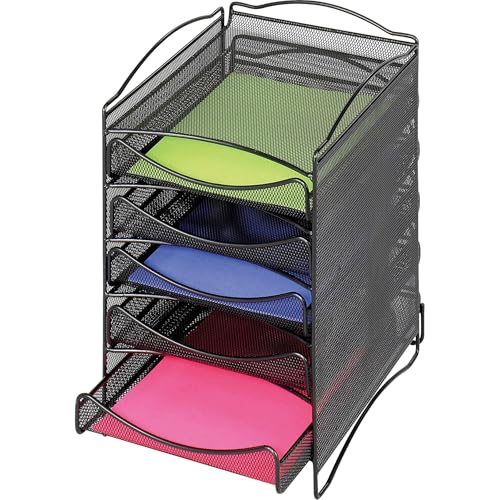 Scranton & Co 5 Drawer Mesh Literature Organizer, Steel Mesh Construction, Black Finish, Stackable Desktop Organizer for Letter Size Files, 15.25 in H x 10.25 in W x 12.75 in D