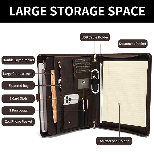 Geslun Leather Work Portfolio for Legal Size 8.5 x 14" Pad and 14" Laptop