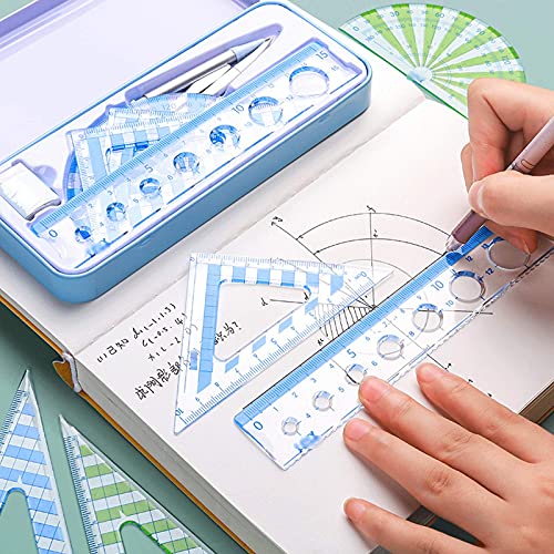 DUHTFCY Math Geometry Kit Set Professional Drawing Set, Compass Set, Student Geometry Math Set, Multifunctional Stationery (Blue)