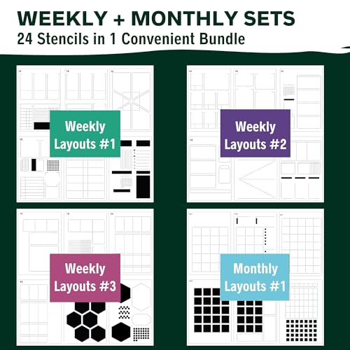 Speedy Spreads Journal Stencils (All Layouts Bundle) - x24 Planner Stencils for A5 Bullet Dot Grid Journal Notebook, Save Time on Weekly and Monthly Calendars, Habit Trackers by Sunny Streak