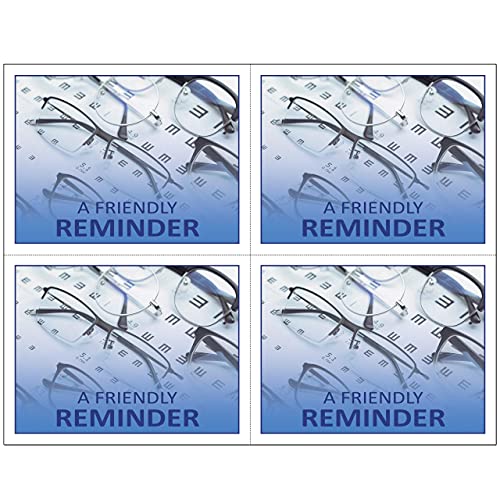 Optometric or Optical Laser Appointment Reminder Postcards with Personalizable Backs. 4 Cards Micro Perforated for Tear-off at 4.25" x 5.5" on an 8.5" x 11" Sheet of 8 Pt Card Stock. (500)