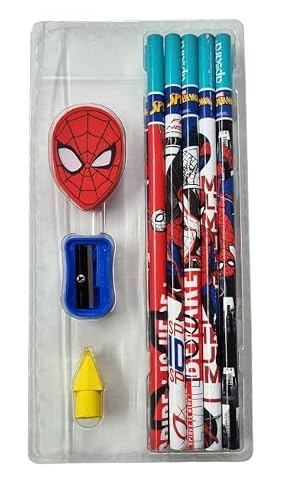 Apsara Spiderman Graphite Wooden Pencils| Extra Dark 2B Lead| Includes 20 Pencils, Spiderman Face Eraser, Long Point Sharpener, 1 Pencil Topper| Comfortable Grip For Smooth, Long & Good Hand Writing