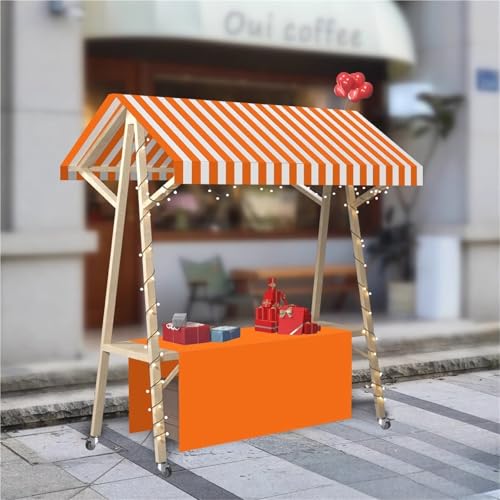 WLCGYD Portable Wooden Market Stall Display Stand for Outdoor Vendor, Foldable Kiosk Booth with Awning for Hot Dog/Ice Cream/Food, Commercial Use, 120cm 150cm(Orange,150x60cm/59x23.6in)