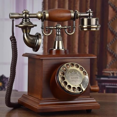 QUANGJN Vintage Table Phone Retro Rotary Dial Phone Landline Telephone Corded Old Fashion Antique Phone Wooden Old School Telephones for Home Office Cafe Bar Star Hotel Decor,Brown