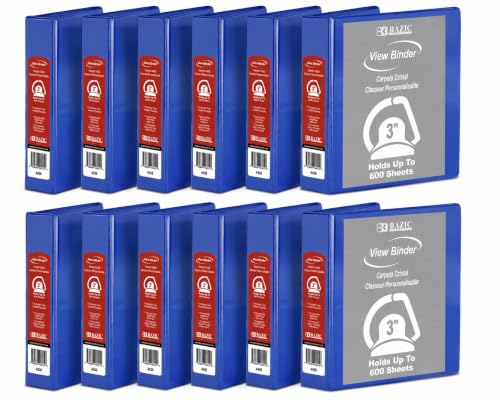 12 Pack, 3" Blue Slant D-Ring View Binder w/ 2-Pockets