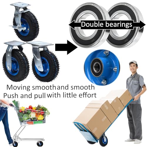 Mavvilo Set of 2 Heavy Duty Pneumatic Swivel Caster Wheels with Brake 6"/8"/10" Shock Absorbing Casters for Hand Truck Tool Cart and Garden Carts,10In-Fixed