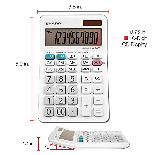 Sharp EL-330WB Standard Function Basic Desktop Calculator, Large Display, for Home and Office, Dual Power, Solar and Battery 5 Pack5