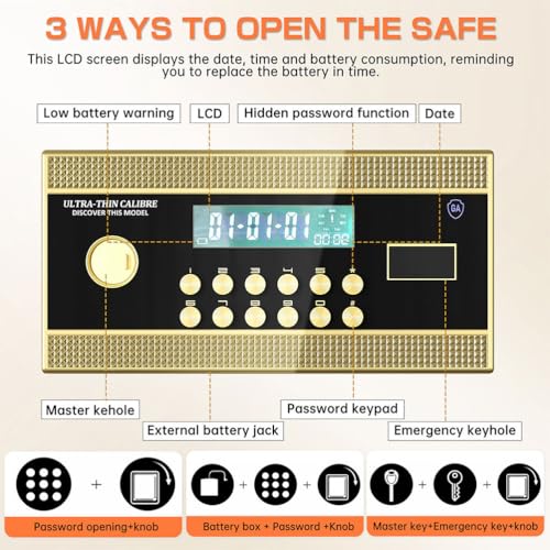 HOYOC 7 Cu Ft Safe Box, Extra Large Double-Door Coin-operated Safe with Fireproof and Waterproof Bag and Hidden Code Function with Spare Keys and Alarm System for Home,Office and Hotel