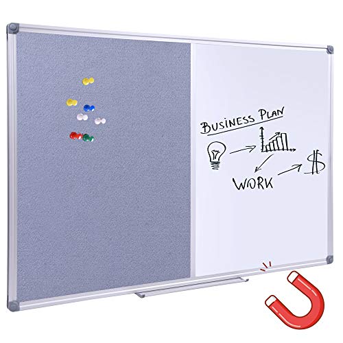 Magnetic Dry Erase White Board and Grey Bulletin Board Combo-36 x24 inch