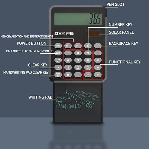 QERTYHJK Handwriting Board Calculator Pull-Out 12-Digit Solar Power Supply Compact Portable Large-Screen