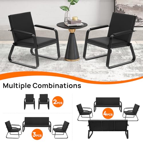 Walmokid Waiting Room Guest Chair with Padded Arms, PU Leather Office Furniture, Lobby Conference Reception Chairs, Office Guest Seating for Clinic,Airport,Hospital,Barber,Salon,Bank(Black, 2)