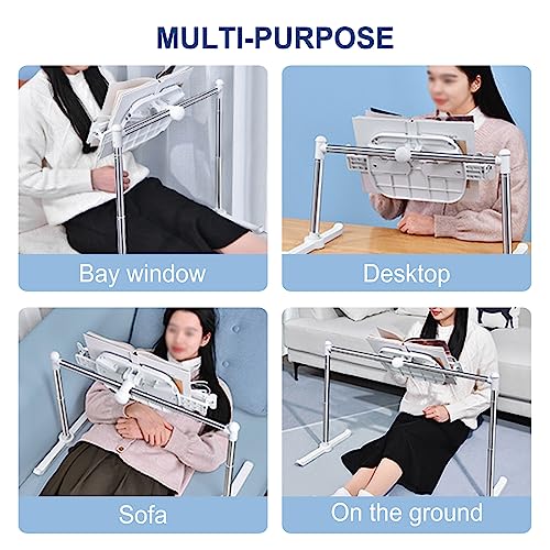 Book Stand for Reading, Book Stand in Bed, Height & Flat Plate Adjustable, Non-Slip, for Books, Sheet Music, Tablets, Mobile Phones, for Bay Window, Desktop, Sofa, Floor, Easy to Move
