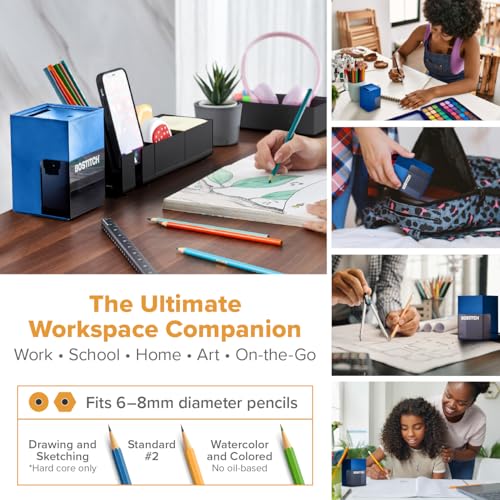 Bostitch Konnect Rechargeable Pencil Sharpener (USB-C), Auto-Stop Helical Cutter, Portable Electric Sharpener for No.2/Colored Pencils, Home, Office, Classroom, Blue