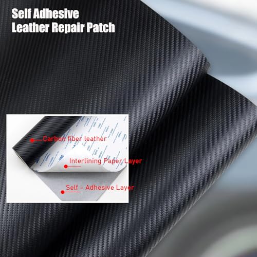 Fabric Adhesives Self Adhesive Leather Repair Patch Vinyl Leather Repair Kit Black Carbon Fiber Leather Patch Strong Adhesive Leather Fabric for Refurbishment and Repair(200x120cm/78.74x47.24in)