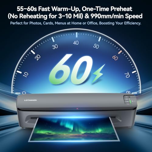 13 inch Heavy Duty Commercial Laminator Machine, LOTHANEK 4-Roller, 3-10 Mil, 60S Warm-up, 990mm/min, A3 Laminating Machine with 50 Sheets for Home, Office, School, Crafts