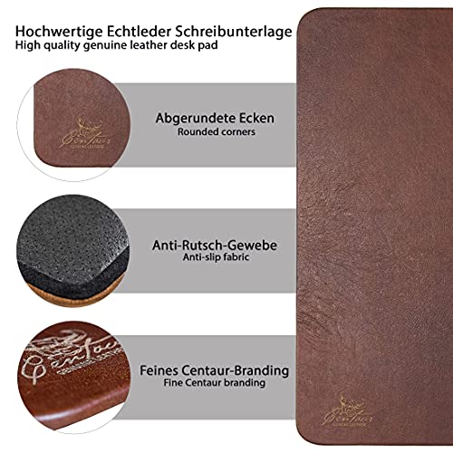 Centaur - 100% Genuine Leather Desk pad - nut-Brown 23,62 x 15,75 inch Ideal for Office and Home - Easy-Care with Anti-Slip Desk mad - Handmade in Germany
