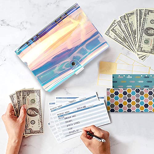 ONMYJFD 28 Pieces PVC Binder Budget Cover Cash Envelopes System with 12 Budget Envelopes 12 Budget Stickers Sheets 1 Ruler and 24 Labels