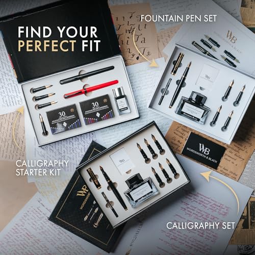 Wordsworth & Black Calligraphy Kit for Beginners, 2 Ink Pens, 5 Nibs, Black