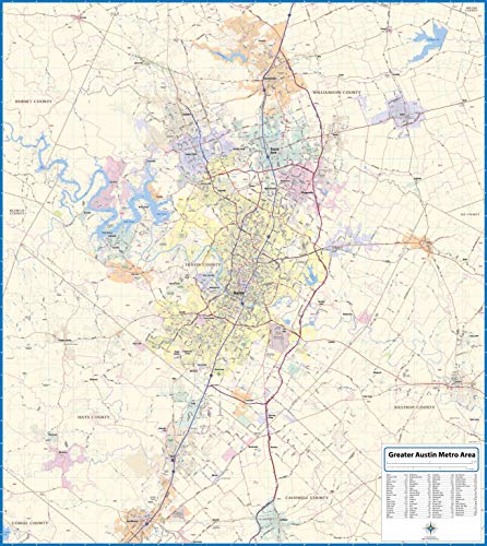 Topographics Austin Metro Area Laminated Street Map (42" x 47")