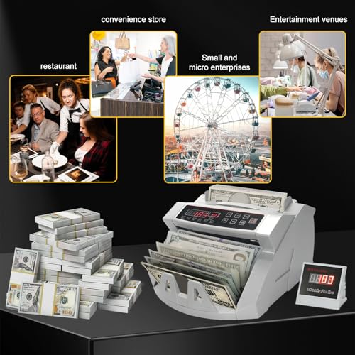 Awjaisca Advanced Money Counter Machine with UV/MG/IR Counterfeit Detection,LCD Display, Add & Batch Modes - Accurate Value Count & Mix Denomination for Bank & Supermarket Use White