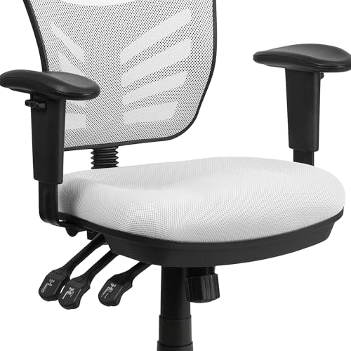 Scranton & Co Mid Back Mesh Swivel Office Chair, White Finish, Adjustable Height, Built-in Lumbar Support, Triple Paddle Control, Tilt Lock Mechanism, Ergonomic Design for Home Office Use