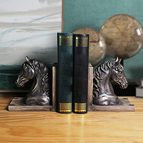 Decorative bookends,Decorative Bookends Classic Horse Head Bookends 1 Pair of Sculptures Decorative Desktop Book Stopper Supports Resin Vintage Bookend for Office Bookshelf Book Ends