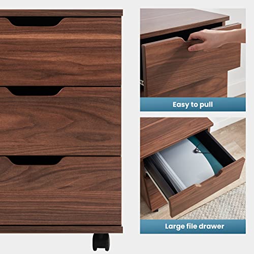 Farini Mobile File Cabinet for Home Office, 3 Drawer Chest Wood, Drawers Unit for Under Desk, Storage Drawers Cabinet Brown